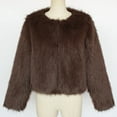thumbnail image 6 of Hueook Faux Fur Jacket Women Womens Ladies Warm Faux Furry Coat Jacket Winter Solid Round Neck Outerwear Brown 2X, 6 of 7