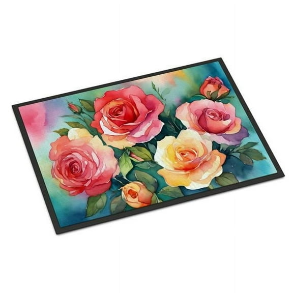 18 x 27 in. Unisex Oklahoma Roses in Watercolor Doormat