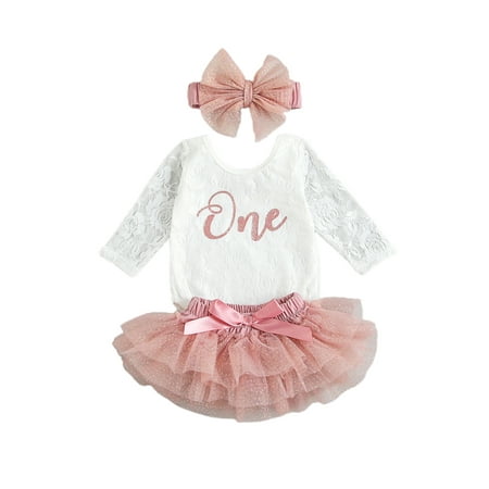 

Canis Infant Baby Girl 1st Birthday Outfit Lace Romper Bodysuit Cake Smash Tutu Skirts