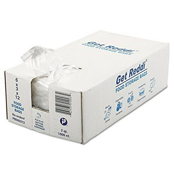 Inteplast Group PB060312 2 qt Capacity, 12" Length x 6" Width x 3" Gusset, Food and Utility Poly Bag (Case of 1000), Clear