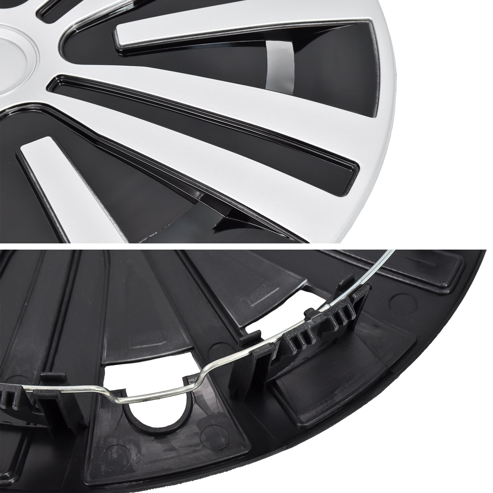 Hex Autoparts Hub Cap 15 inch Set of 4 fits R15 Tire & Steel Full Rim, Snap On Full Hubcaps Wheel Covers Universal for 15" Rims Black & Silver C-Type