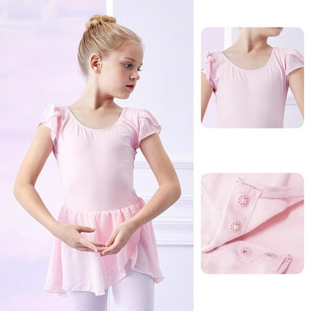

MELDVDIB Toddler Dance Leotard for Girls Dance Short Sleeve Skirt Ballerina Dancing Dress Outfit on Clearance