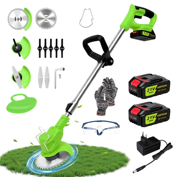 MDHAND 6 Inch Cordless Lawn Mower, 21V Electric Lawn Mowers with 3 Blades for Garden, Adjustable Shaft, Lightweight, 2 Batteries & Charger