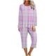thumbnail image 2 of Puntoco Conjunto de capris de manga larga a cuadros con cuello redondo de dos piezas para mujer Puntoco Puntoco-790, 2 of 5