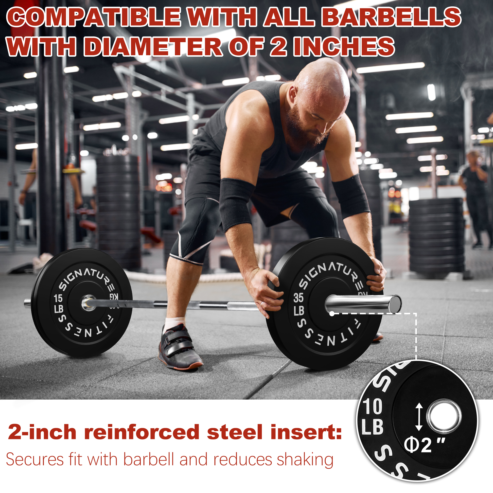 FlexWave 2-Inch Olympic Bumper Plate Sets , 120LB/150LB/190LB/280LB Options, Strength Training Equipment, for Weightlifting