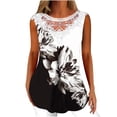 thumbnail image 2 of ICHUANYI Clearance Women Fashion Summer Sexy Fold Printed Regular Lace Sleeveless V Neck Button Top(Black, L) ICHUANYI WER2023080703403, 2 of 5
