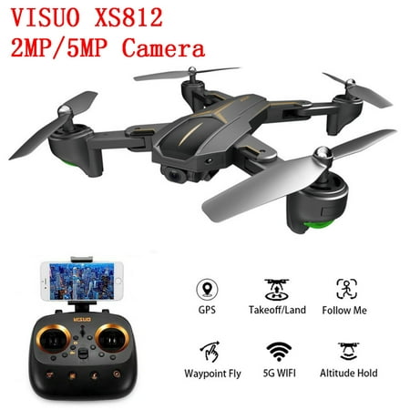 VISUO XS812 RC Drone RTF GPS 4CH 6-Axis 5G WiFi FPV with 2MP/5MP HD Camera Headless Altitude Hold Mode LED Light 15mins Flight Time Foldable RC Quadcopter