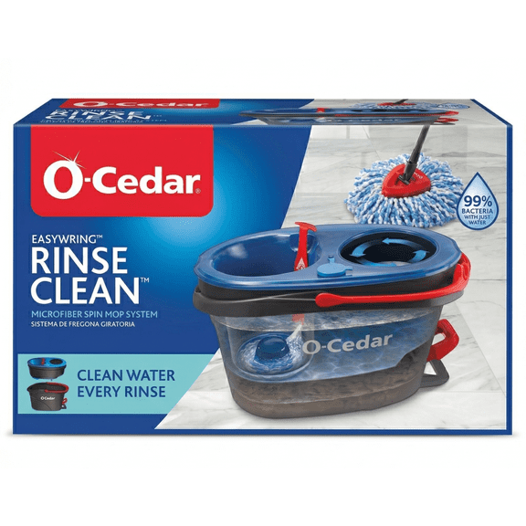 O-Cedar EasyWring RinseClean Spin Mop & Bucket System, Dual-Chamber Mop Bucket with Clean/Dirty Water Separation, Hands-Free Foot Pedal Wringer, Reusable Microfiber Pad for Hardwood Floors