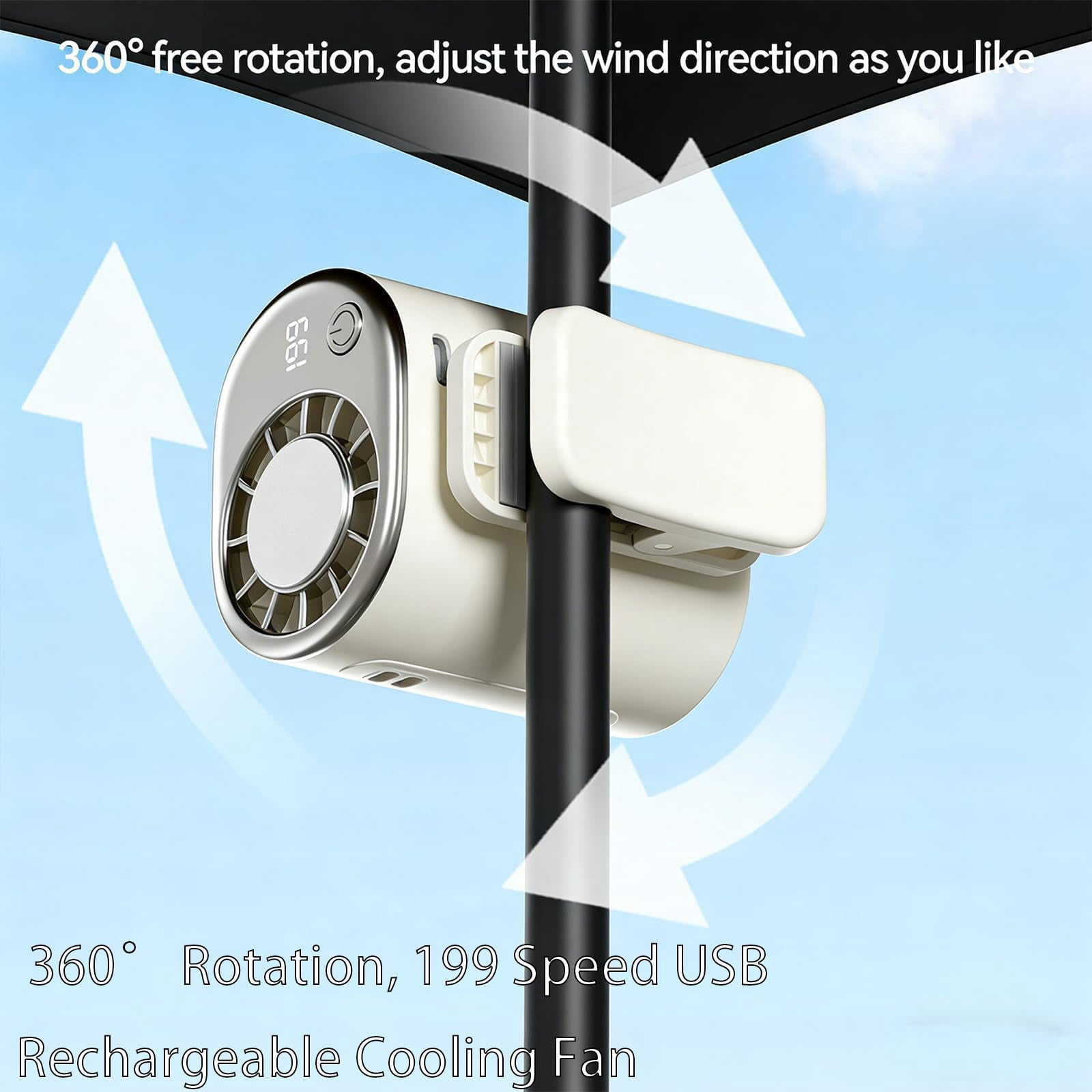 Car Clip on Air Conditioner Fan with LED Display, Quiet Rechargeable Clip Fan, 360° Rotation Adjustable 199 Speeds, Portable Cooling System for Car Seat Office Camping