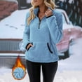 thumbnail image 5 of Gvdentm Polar Fleece Jacket Womens Women Sherpa Fleece Pullover Quarter Zip Long Sleeve Fluffy Soft Sweaters Jacket Plus Size Winter Coats with Pockets Blue,L, 5 of 7