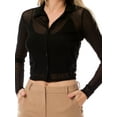 thumbnail image 6 of MixMatchy Women's Long Sleeve Chest Pocket Button Down Mesh Crop Top, 6 of 6