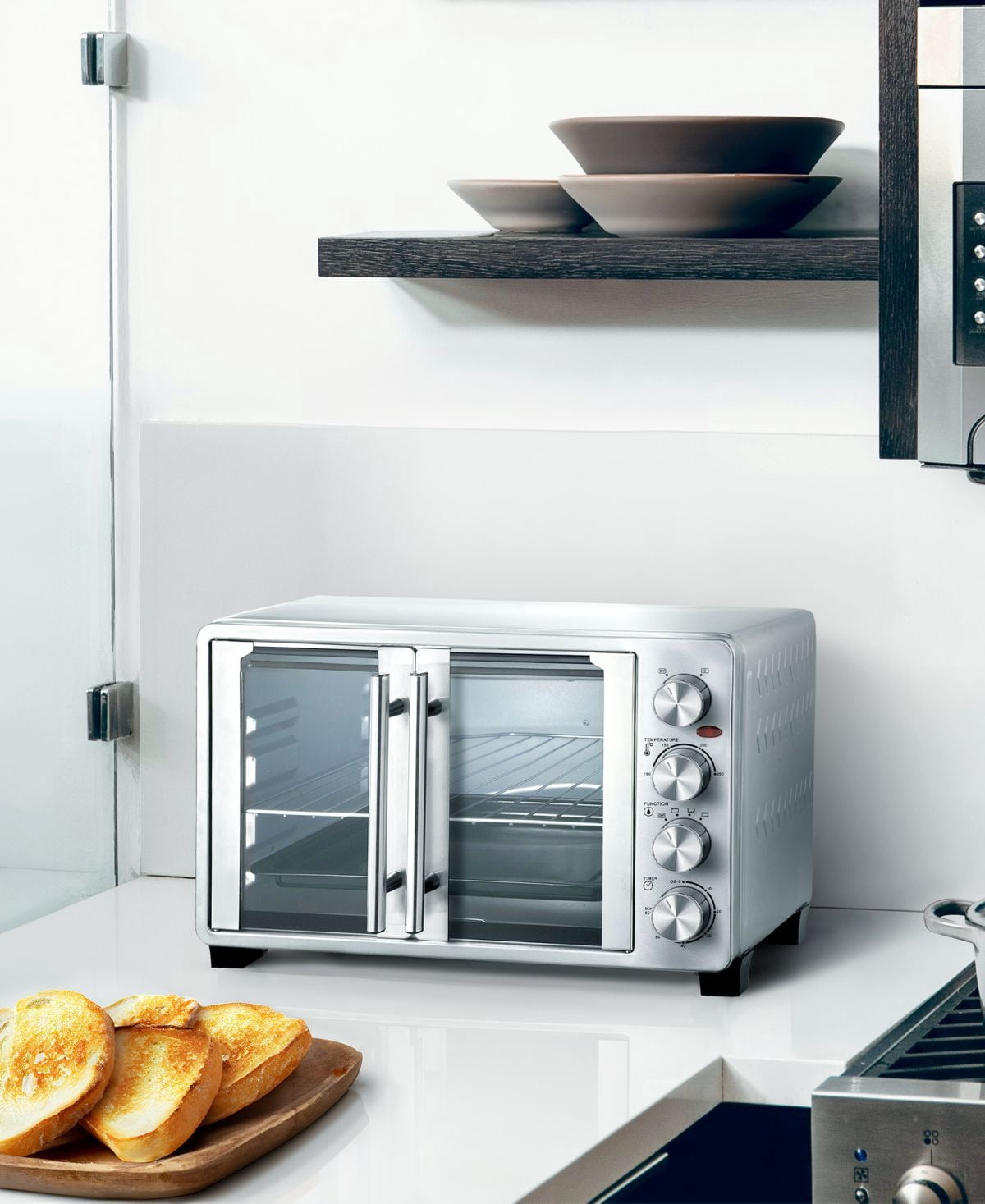 30 Quart French Door Multi-Function Electric Toaster Oven, Countertop Convection Oven with Stainless Steel Heating Elements, Timer with Bell Ring