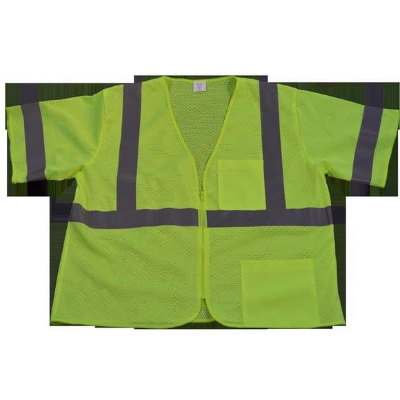 Petra Roc LVM3-Z-S-M Safety Vest Ansi-Isea Class 3 Lime Mesh Zipper Closure 2 Pockets, Small & Medium