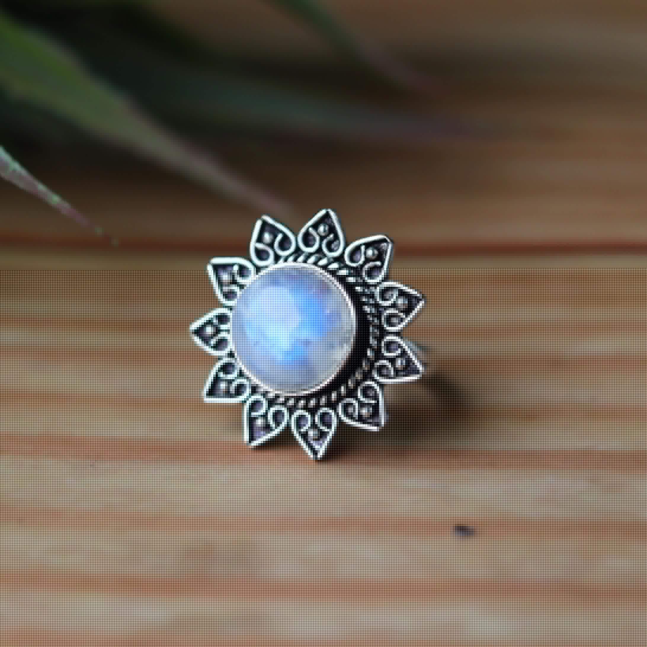 thumbnail image 6 of LD DESIGNS - Sunflower Moonstone Ring Artisan Crafted Oxidized Sterling Silver With Delicate Floral Design, 6 of 7