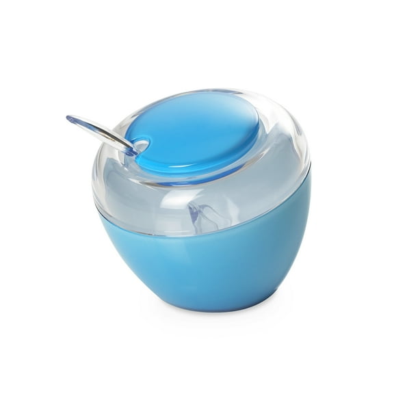 OMADA Sugar Bowl with Lid: 10.5 Ounce Acrylic Sugar Container with Spoon ? Blue and Clear Sugar Dish with Lid and Spoon - Modern Design Slightly Slanted Sugar Holder ? Made in Italy