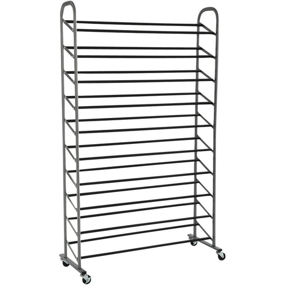 Mainstays 10-Tier Rolling Shoe Rack, Silver Finish, up to 30 Pair of Shoes