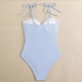 thumbnail image 7 of Xdegoge One Piece Swimsuits for Women Sweetheart Neck Tie Shoulder Straps Ruffle Trim Striped Ruched Tummy Control Bathing Suits Summer Vacation Pool, 7 of 7