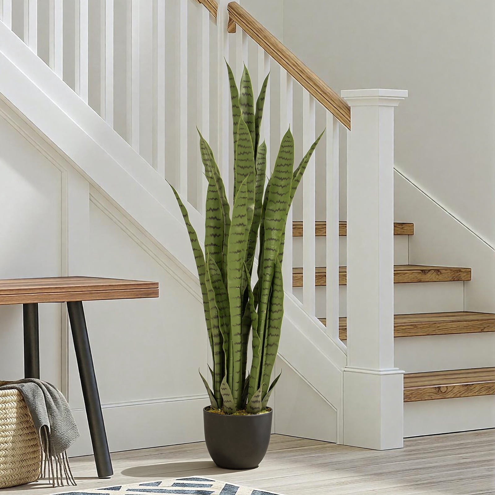 4ft Artificial Snake Plant – 48in Faux Sansevieria Plants, Fake Floor Plant for Indoor Outdoor, Front Porch Patio Home Office Decor, Mother-in-Law’s Tongue, Green 1Pcs