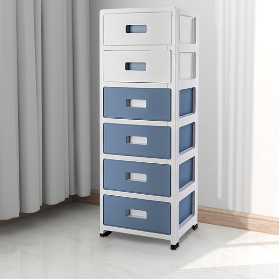 14x10x33 in Plastic 6-Drawer Cabinet w/ Pulley Free Standing Storage Cabinet Rectangular for Bedroom