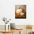 thumbnail image 2 of JRXY Farmhouse Fall Canvas Wall Art White Pumpkin Still Life Painting Pictures Rustic Farm Pumpkin Fall Leaves Posters Halloween Thanksgiving Autumn Wall Print Decor 12x16 16x20 in, 2 of 4