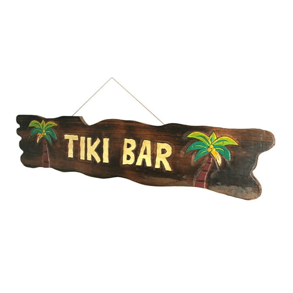 Zeckos Colorful Hand Carved Wood Tiki Bar Sign Hanging Décor 41 inches