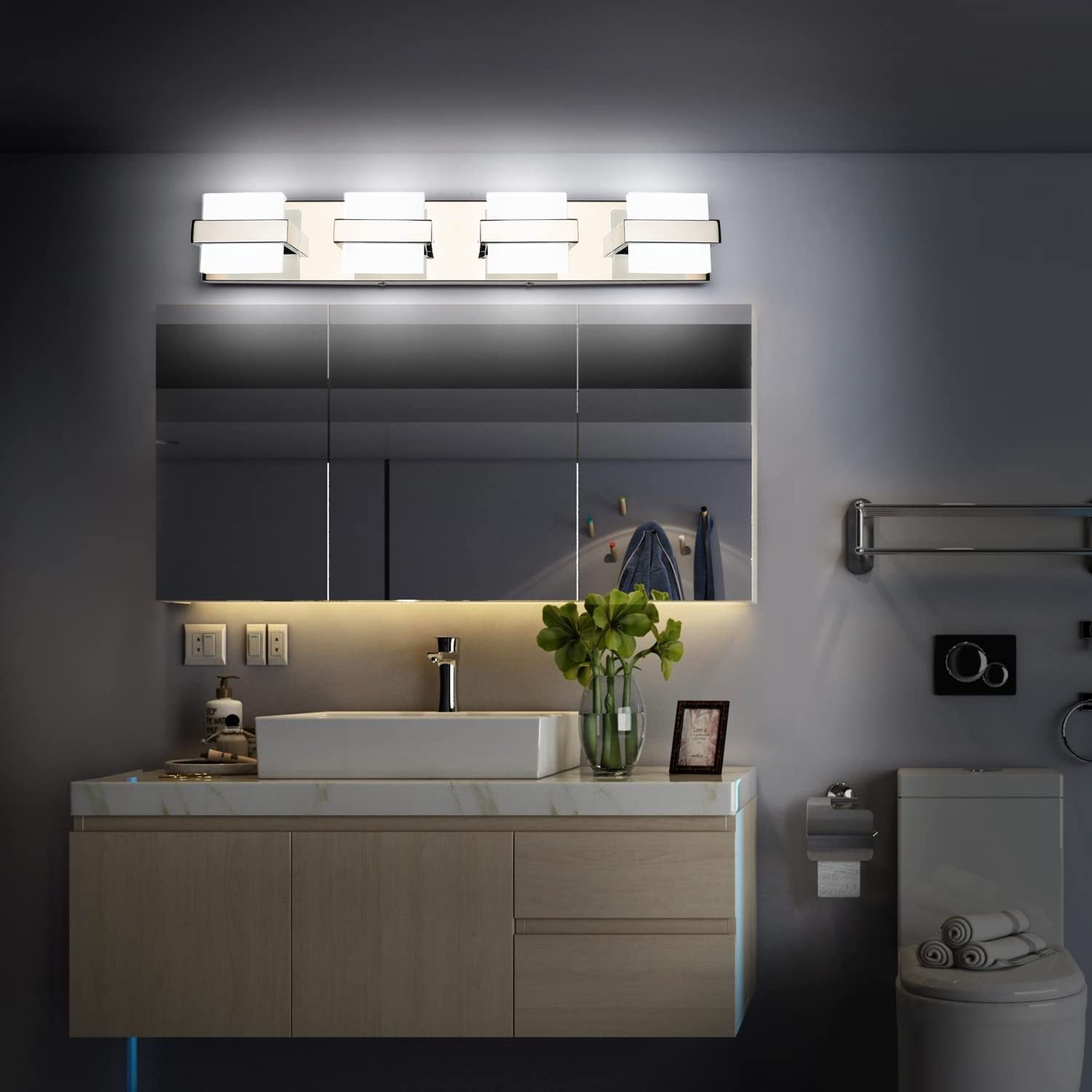 Modern LED Vanity Lights 4T Bathroom Lighting Fixtures Over Mirror Modern  Silver Bathroom Vanity Light Fixtures (Cold White 6000K) - Yahoo Shopping