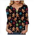 thumbnail image 6 of larppty Christmas Shirts for Women 3/4 Length Sleeve Tops Henley Neck T Shirts Festive Costume (Black, XL), 6 of 9