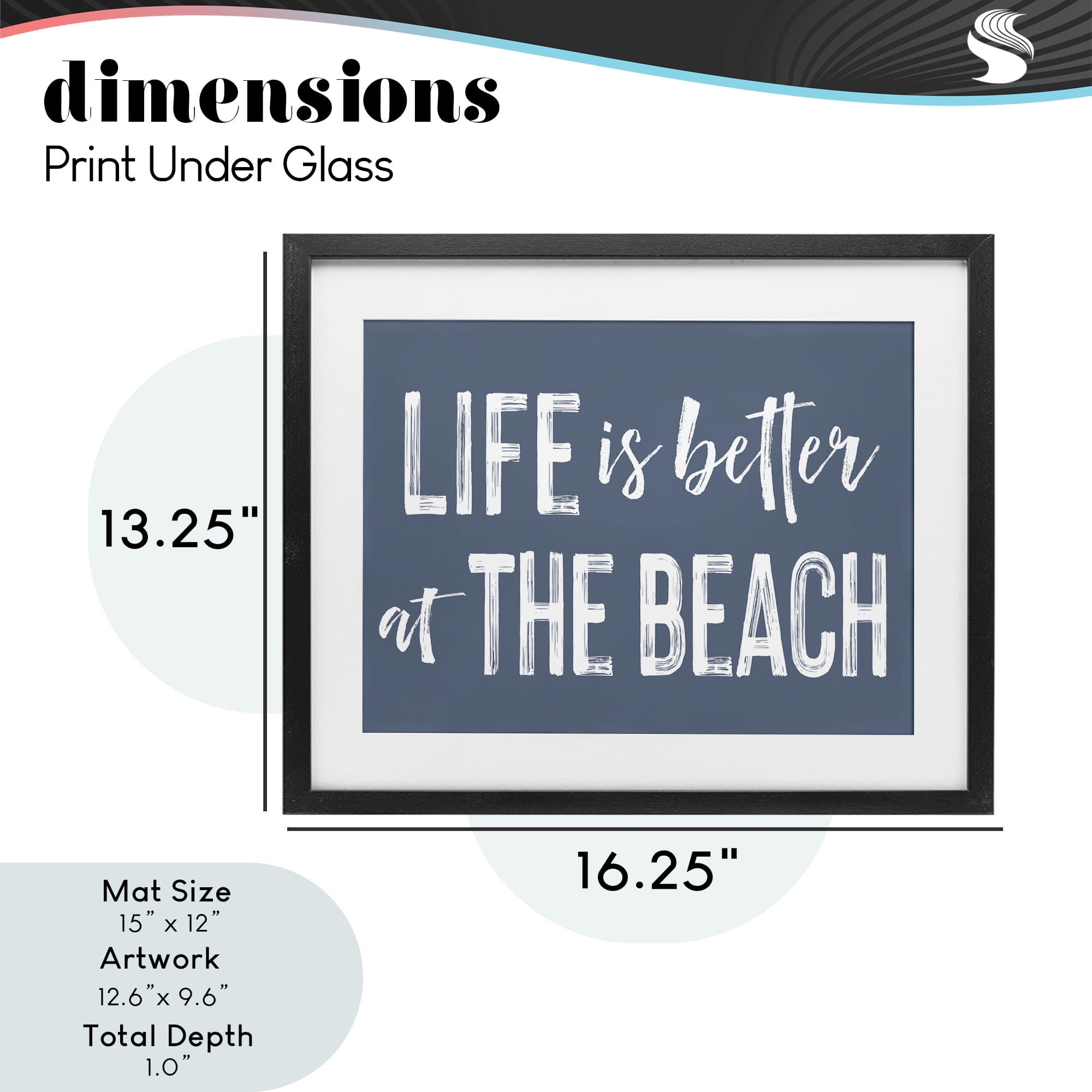 Life Better At Beach Blue Black Framed Print Under Glass, design by Lettered and Lined