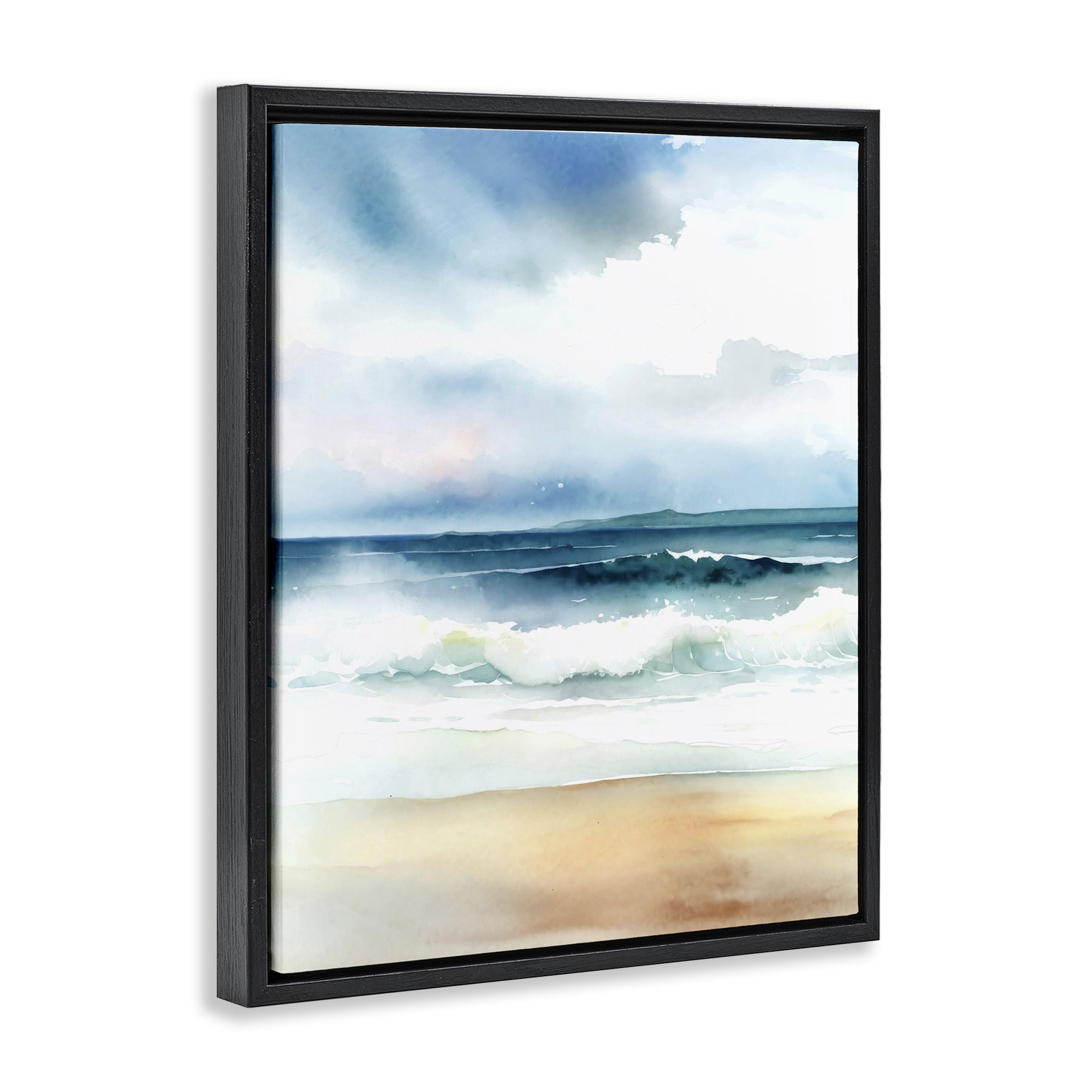 Stupell Industries Rolling Seaside Waves Coastal Painting Black Floater Framed Canvas Art Print Wall Art, 25 x 31