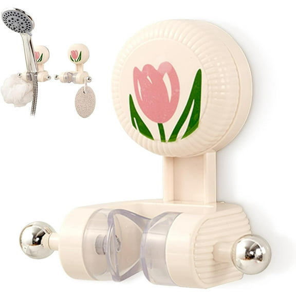 Handheld Shower Head Holder - Adjustable Suction Cup Bracket for Bathroom Wall Mount with Hook for Towels,Shower Ball,Shower Loofah, Removable Handheld Showerhead & Wall Mounted Suction Bracket