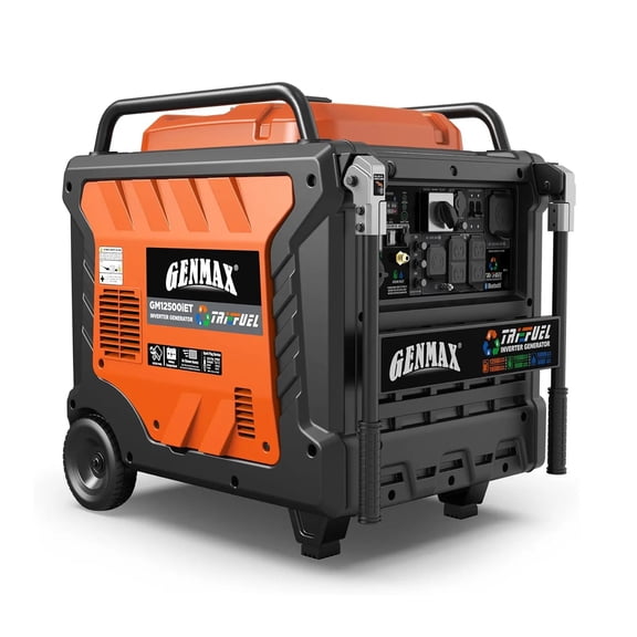 Genmax 12500W TriFuel Inverter Generator with Bluetooth & CO Shield, 2026 Model - Quiet, 50A Outlet, 2Wire Auto Start for Home Backup, RV, Camping, EPA Compliant
