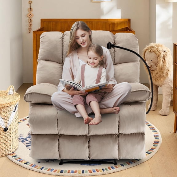 Oversized Rocker Recliner Chairs, Rocking Recliner with Cell Phone Holder for Adults 400lbs Beige