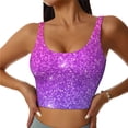 thumbnail image 3 of Goofa Purple Glitter Printed Sports Bras for Women, High Impact Running Bra Workout Crop Tank Tops Longline Sports Bra Push up-X-Large, 3 of 9