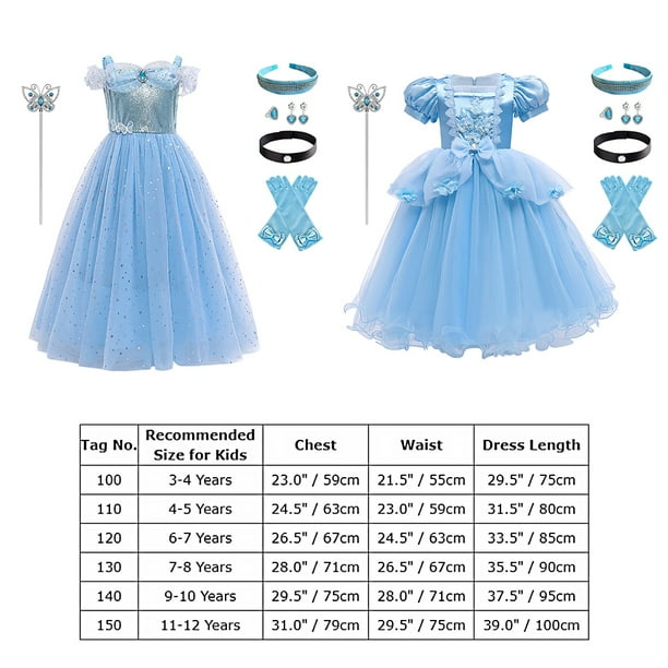 IBTOM CASTLE Kids Girls Cinderella Princess Cosplay Costume  Dress&Accessories Party Carnival Fancy Dress up Long Evening Gown 9-10  Years Blue-Off Shoulder - Walmart Business Supplies