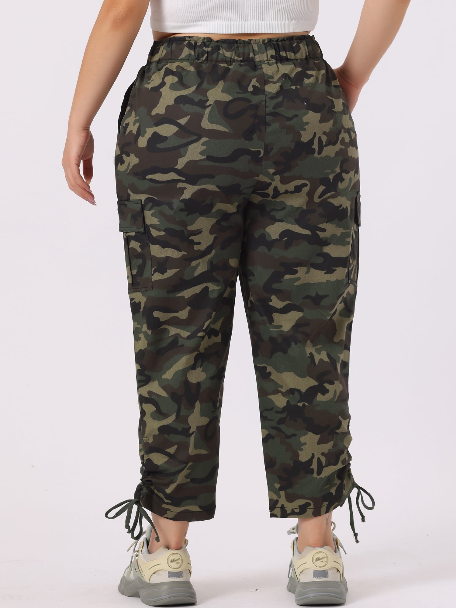 DARING DIVA Women's Plus Size Drawstring Elastic Waist Cargo Pants 5X Camouflage