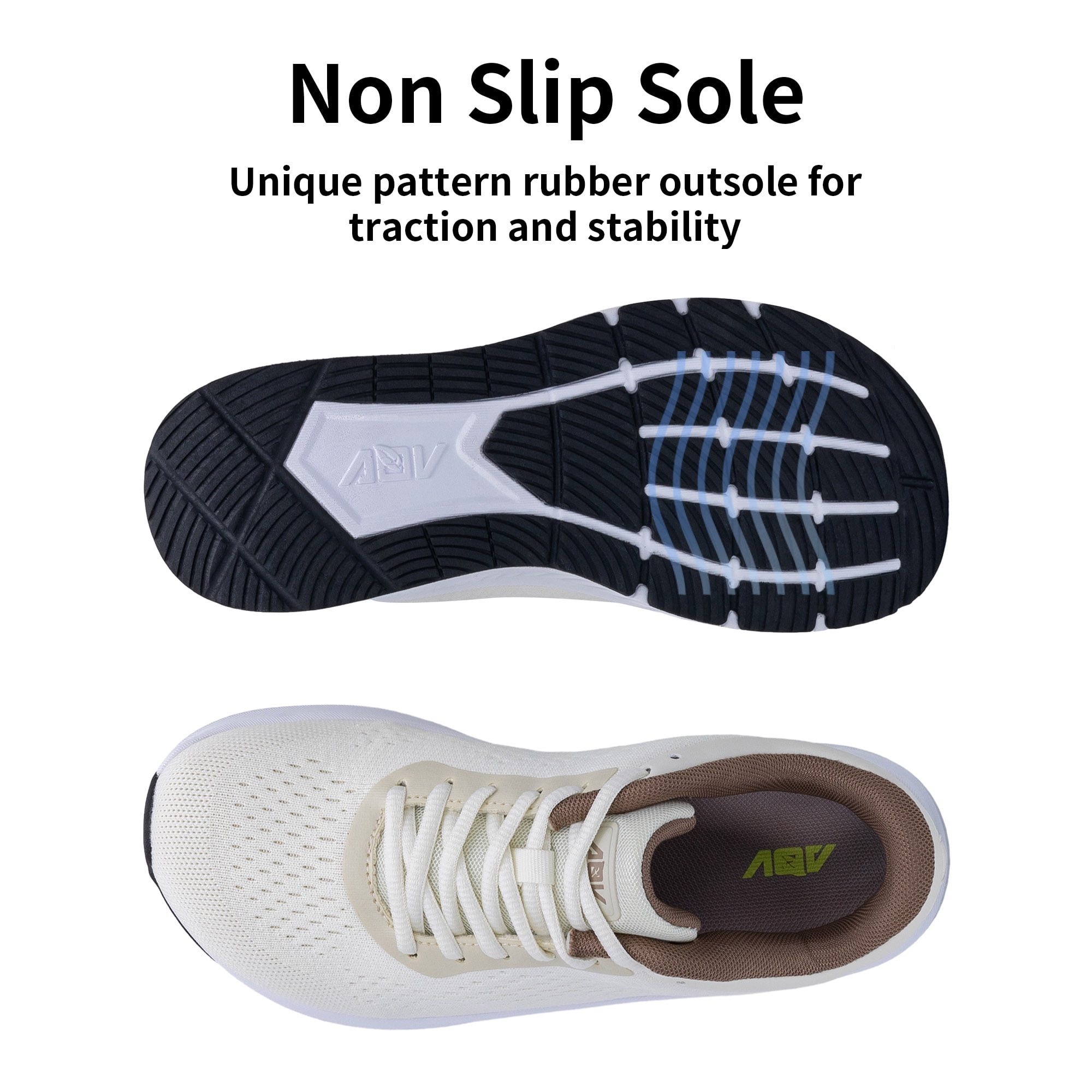 AOV Wide Toe Box Shoes Women Arch Support Walking Shoes for Plantar Fasciitis Orthotic Air Tennis Sneakers Beige Size 7.5