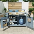thumbnail image 3 of 53.3" Solid Fir Wood Outdoor Kitchen Island with Raised Shelf and Stainless Steel Top, Outdoor Rolling Grill Table Cart with Internal Storage Rack and Adjustable Shelf for Garden or Outdoor, Grey Blue, 3 of 7