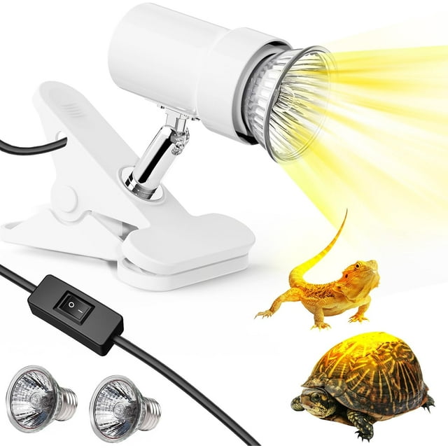 Reptile Heat Lamp Rotatable UVA/UVB Light Lamp with Basking Bulbs (W + W) Suitable for Bearded Dragon Reptiles Turtle Lizard Snake ()