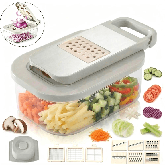 CiYouc 13-in-1 Vegetable Chopper & Mandoline Slicer with Stainless Steel Blades, Multi-Function Grater, Container & Hand Protector – Perfect for Veggies, Fruits, Onions, Garlic & Meal Prep