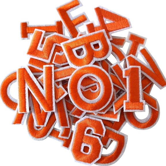 TUWAFE 72 Pieces Iron on Letters and Numbers Patches, Orange Letter Patches Alphabet Embroidered Patch A-Z, Numbers 0-9 Applique for Clothes, Dress, Hat, Socks, Jeans, Diy Accessories