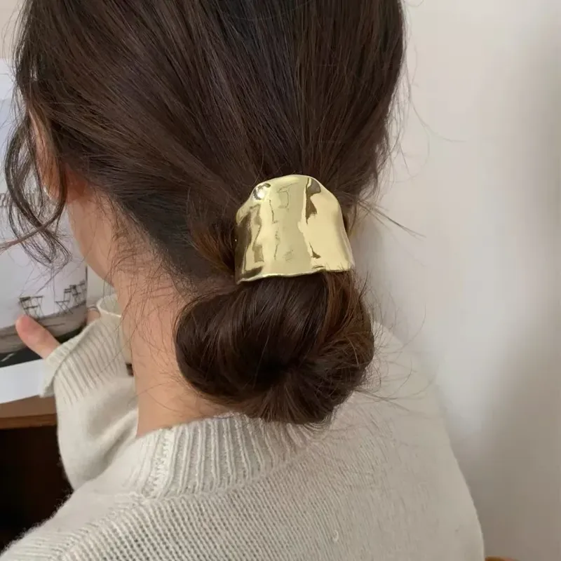 Retro Metal Irregular Golden Hair rope For Women High-Quality  elegant Geometry Elastic Handmade Hair Tie Fashion girlHeaddress