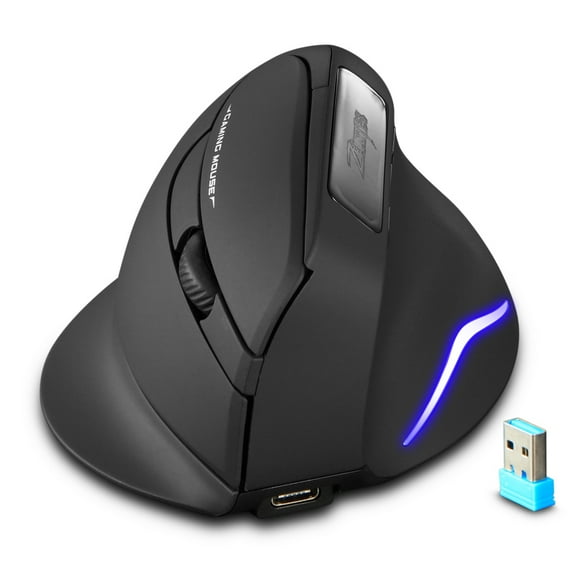 ZELOTES F-26 Souris Verticale Optique Sans Fil 2.4G 6 Touches Souris Ergonomique 3 Vitesses DPI Réglable Intégrée