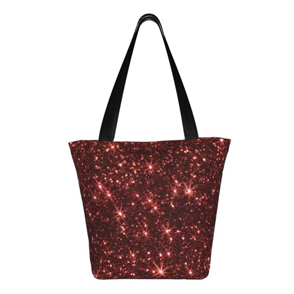 Uemuo Red Glitter Texture Print Tote Bags for Women,Large Capacity Corduroy Bag,Reusable Grocery Shoulder Bag,Beach Tote with Zipper Closure, Daily Essentials