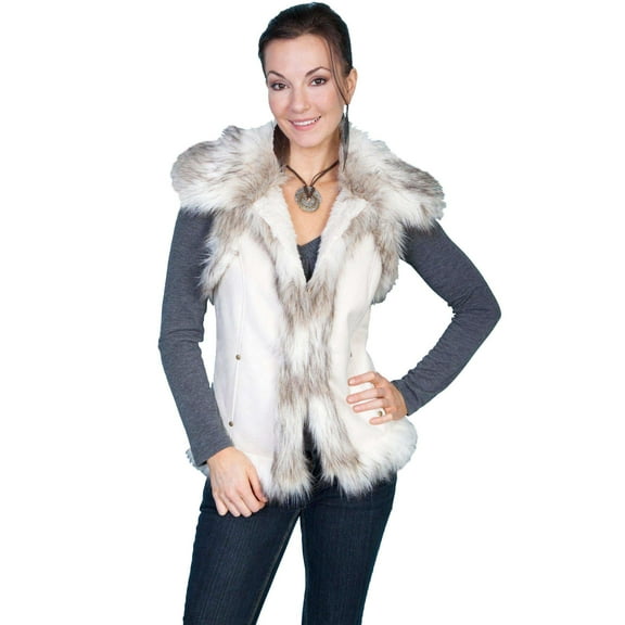 Scully Women's Faux Fur Shoulder And Trim Vest - 8023 OFW Medium US