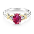 thumbnail image 4 of Gem Stone King 10K Yellow Gold and 925 Sterling Silver Red Created Ruby and White Lab Grown Diamond Ring for Women | 1.43 Cttw | Oval 8X6MM | Size 7, 4 of 6
