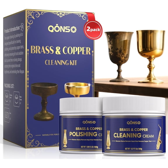 Brass Polish Copper Cream Cleaner Kit - Instant Polishing Cream And Protective Tarnish Removal, Metal Cleaner And Brightener For Antiques, Music Instruments, Copper Kettle And Sinks