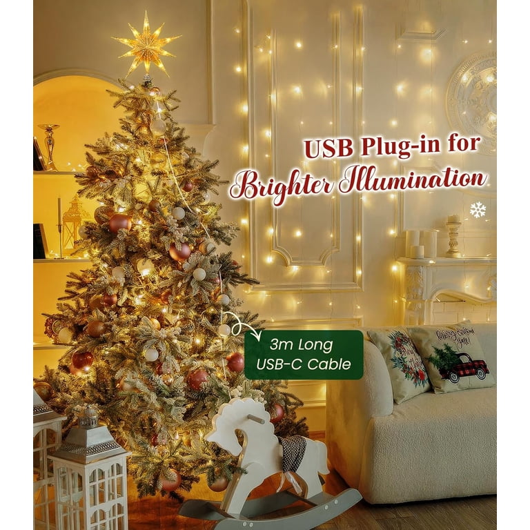 AUMAYCO Gold Christmas Tree Topper Star with 20 Warm White LED Lights, Remote Control Star Tree Topper for Christmas Tree Decorations and Xmas Holiday Seasonal Décor, 11.8 x 9.5 Inch, Battery