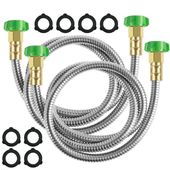 2Pcs 5Ft Short Garden Hose, 304 Stainless Steel Garden Leader Hose with Double Female Connectors, Leakproof Flexible Metal Water Hose for Outdoor Faucet and Hose Reel
