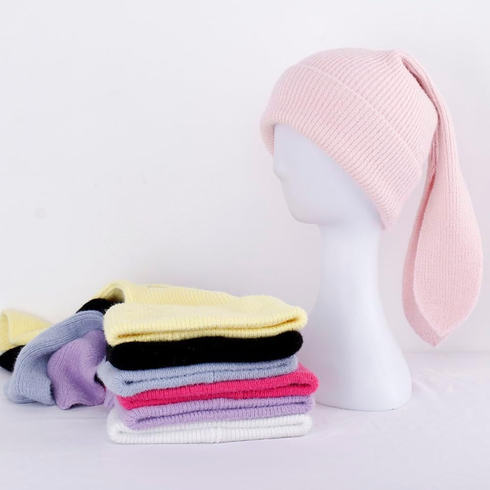 Bunny Beanie Hats for Women Cute Rabbit Beanie Crochet Hats Winter Cap Warm Skull Cap Outdoor Ski Slouchy