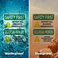 thumbnail image 6 of (2 Pack) Report All Injuries Immediately OSHA Safety First Sign 10 Inch X 14 Inch Plastic Sign, Weather Resistant, UV Protected for Workplace, Business, and Construction Site, Made in, 6 of 8